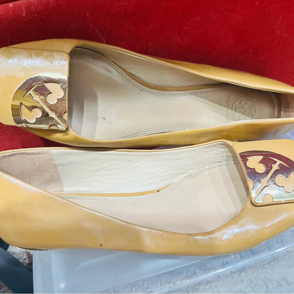 Tory Burch Mustard Flats with Gold Accent
